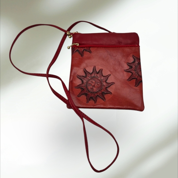 Atelier V Curi Handbags - Vintage Atelier V Cuir Red Leather Sun Face Crossbody Mini Bag Purse Canada